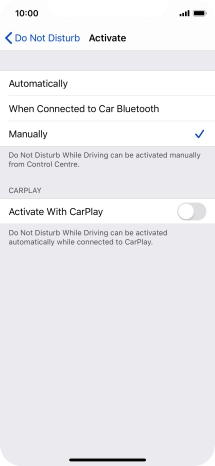 Press the required setting.