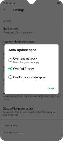 To turn on automatic update of apps using mobile network, press Over any network.