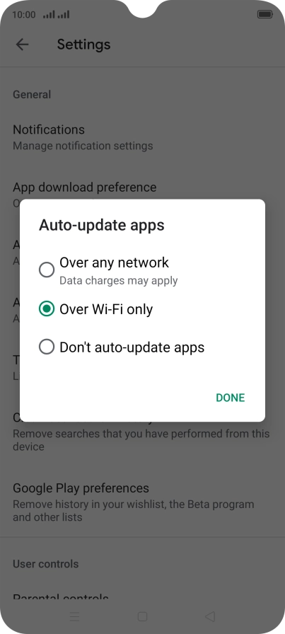 To turn on automatic update of apps using mobile network, press Over any network.