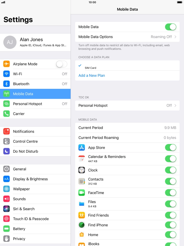 Press Mobile Data Options.