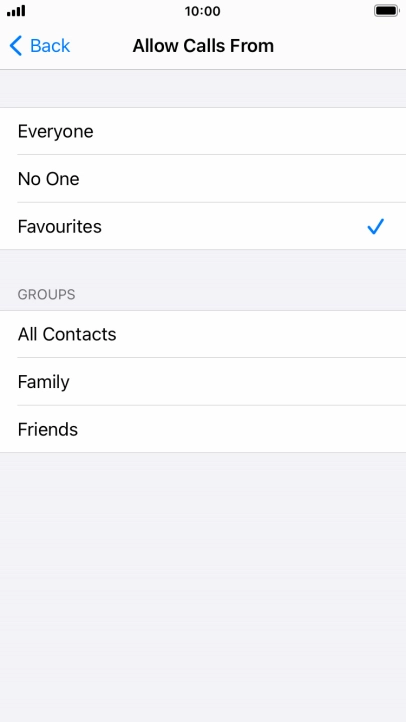 Press the required setting to select which contacts can call you even though Do Not Disturb is turned on.