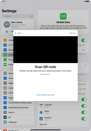 Place the QR code you've received inside the tablet camera frame to scan the code.