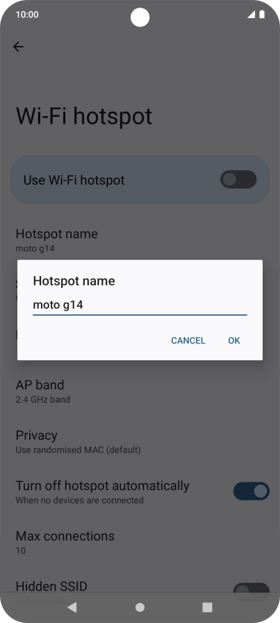Key in the required Wi-Fi hotspot name and press OK.
