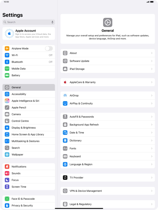 Press Apple Account.