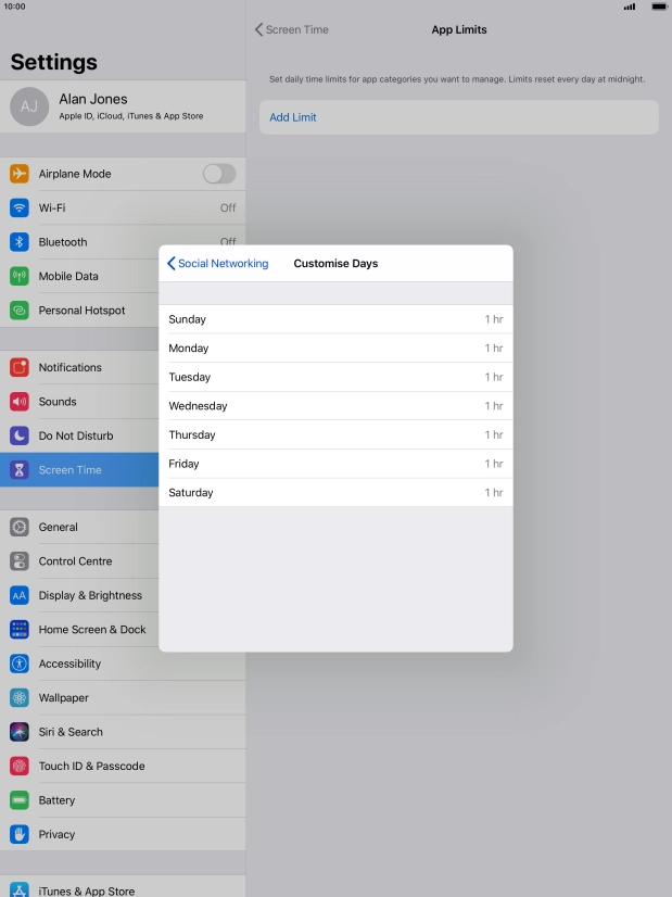 Press the required days.