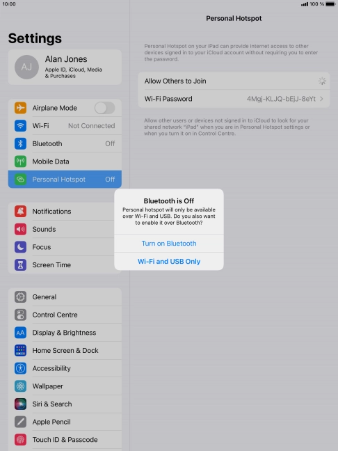 If Wi-Fi is turned on, press Wi-Fi and USB Only.