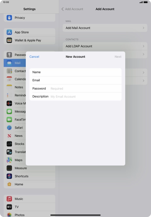 Press Password and key in the password for your email account.
