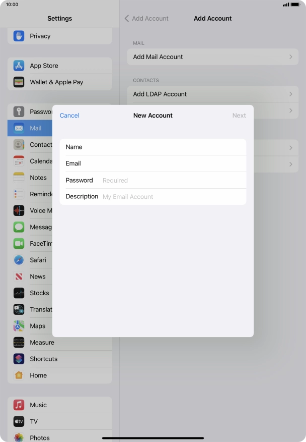 Press Password and key in the password for your email account.