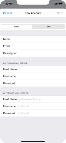 Press Host Name and key in the name or IP address of your email provider's outgoing server. Please note that if you can't send email messages when using your email provider's outgoing server, key in smtp.vodafone.net.au (Vodafone's outgoing server).