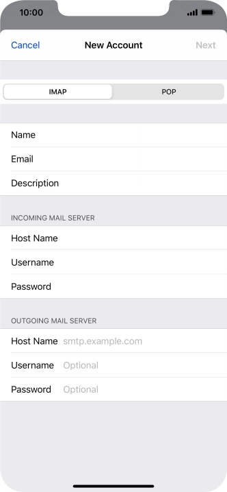 Press Host Name and key in the name or IP address of your email provider's outgoing server. Please note that if you can't send email messages when using your email provider's outgoing server, key in smtp.vodafone.net.au (Vodafone's outgoing server).