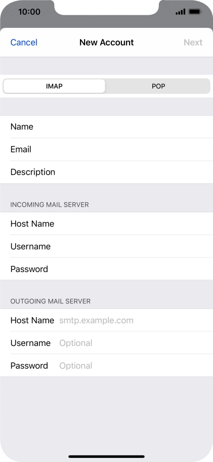 Press Host Name and key in the name or IP address of your email provider's outgoing server. Please note that if you can't send email messages when using your email provider's outgoing server, key in smtp.vodafone.net.au (Vodafone's outgoing server).