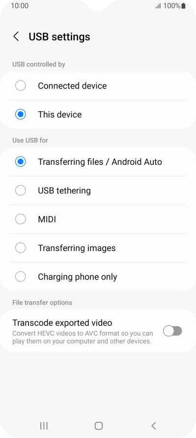 Press Transferring files / Android Auto.