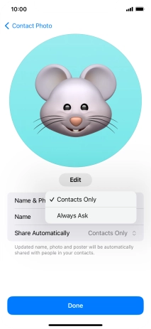 Press the required setting.