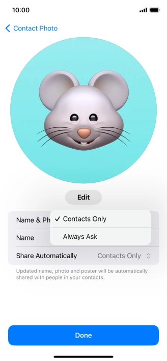 Press the required setting.