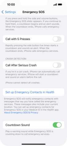 Press Set up Emergency Contacts in Health and follow the instructions on the screen to key in your emergency info and emergency contacts.