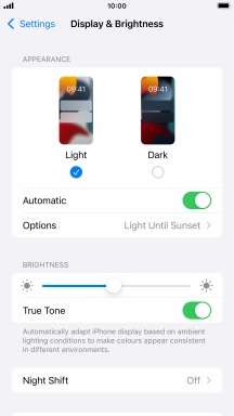 If you turn on the function, press Options and follow the instructions on the screen to select the required period of time for Dark Mode.