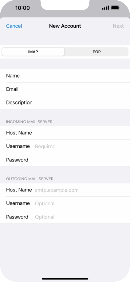 Press Username and key in the username for your email account.