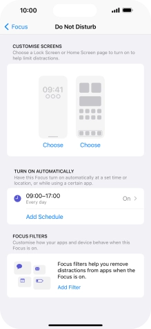 Press Add Schedule and follow the instructions on the screen to select settings for automatic activation of Do Not Disturb.