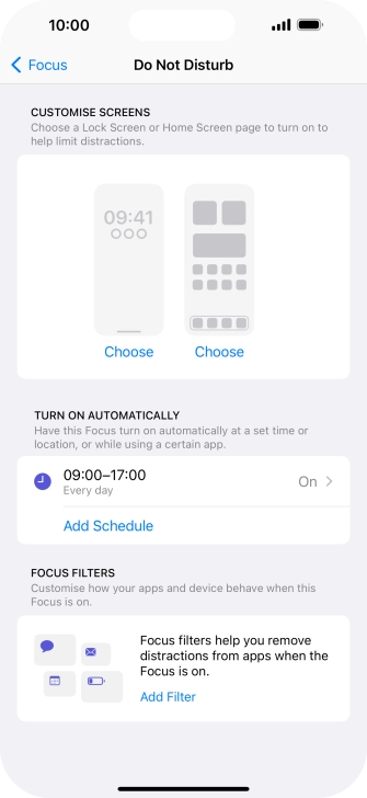 Press Add Schedule and follow the instructions on the screen to select settings for automatic activation of Do Not Disturb.
