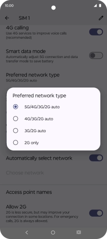 Press the required network mode.