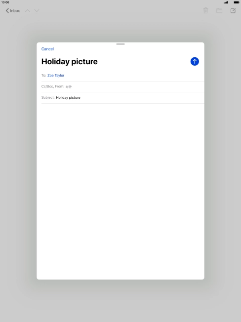 Press the text input field and write the text for your email message.