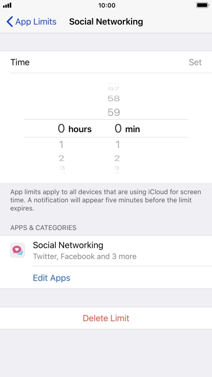 Set the required time limit for use of the selected category.