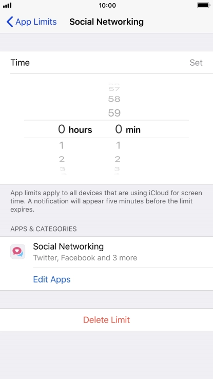 Set the required time limit for use of the selected category.