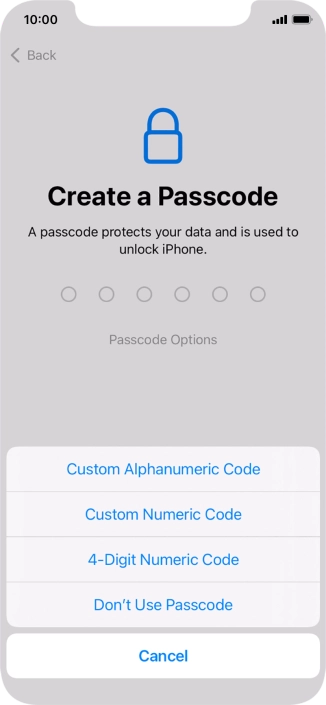 Follow the instructions on the screen to turn on use of phone lock code or press Don't Use Passcode.