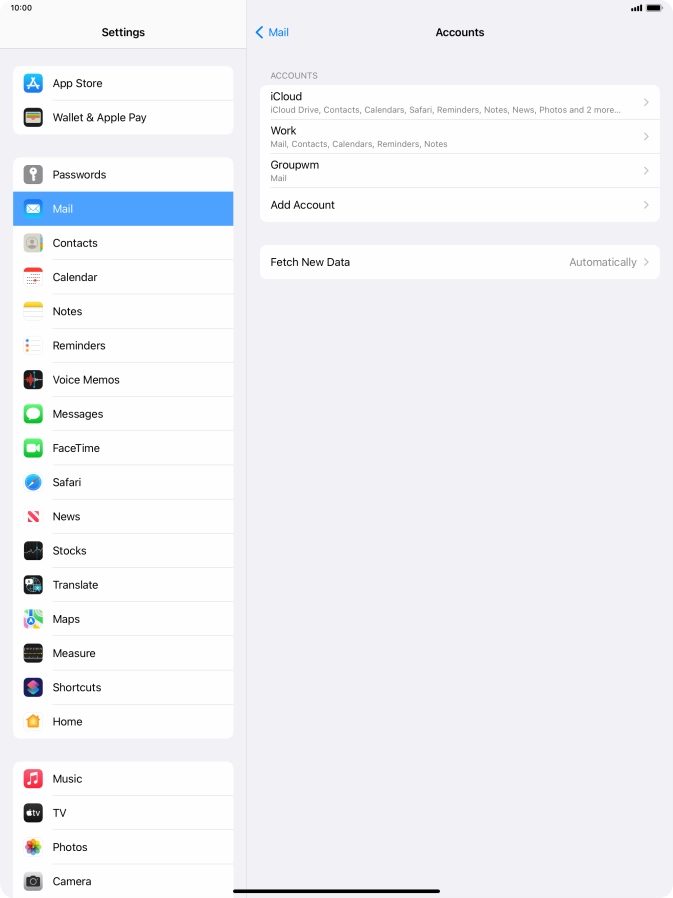 Press the name of the email account you've just set up.