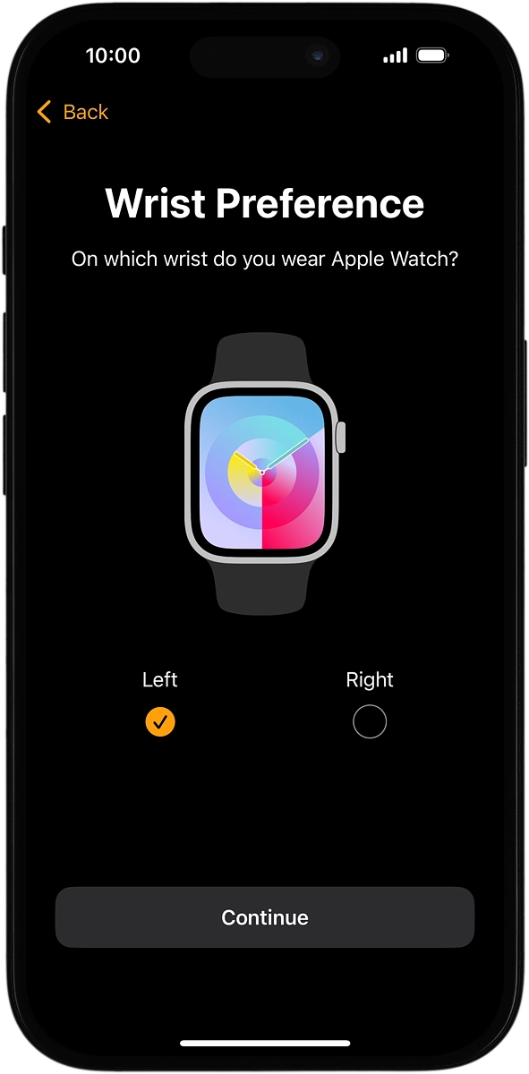 On your phone: Press the required setting and select on which wrist you want to wear the watch.