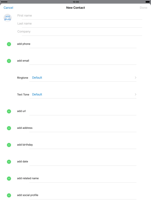 Press First name and key in the first name.