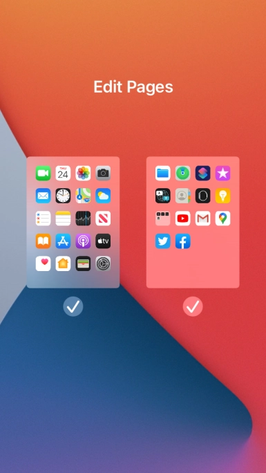 Press the fields below the required home screens to select or deselect them.