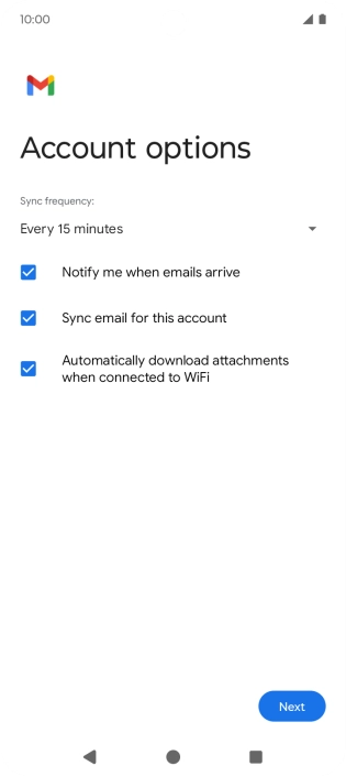 If this screen is displayed, you email account has been recognised and set up automatically. Follow the instructions on the screen to key in more information and finish setting up your phone.