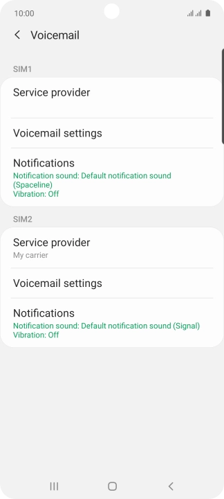 Press Voicemail settings below the required SIM.