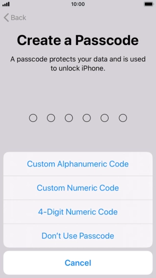 Follow the instructions on the screen to turn on use of phone lock code or press Don't Use Passcode.