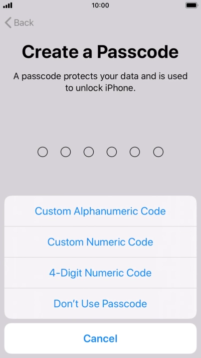 Follow the instructions on the screen to turn on use of phone lock code or press Don't Use Passcode.