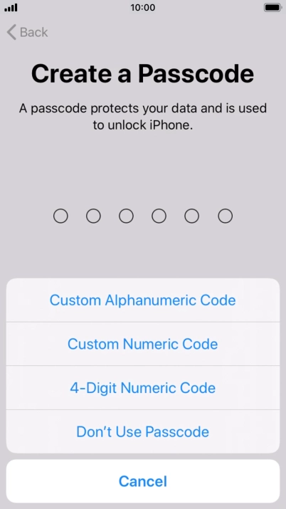 Follow the instructions on the screen to turn on use of phone lock code or press Don't Use Passcode.
