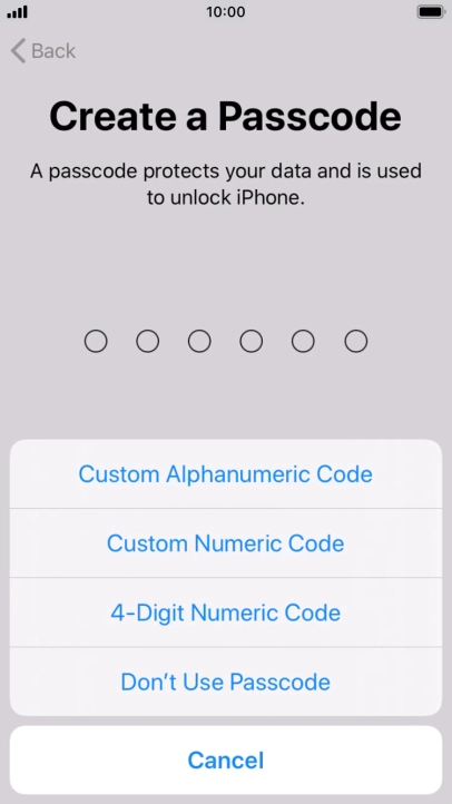 Follow the instructions on the screen to turn on use of phone lock code or press Don't Use Passcode.