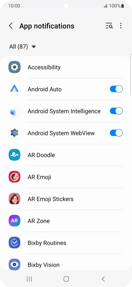 Press the indicators next to the required apps to turn the function on or off.