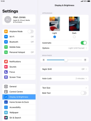 If you turn on the function, press Options and follow the instructions on the screen to select the required period of time for Dark Mode.