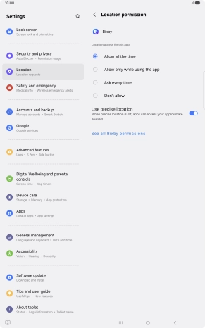 Press the required setting.