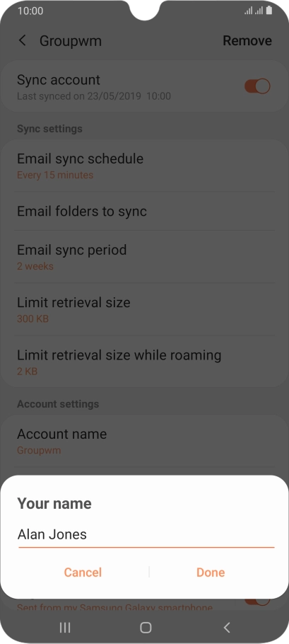Key in the required sender name and press Done.