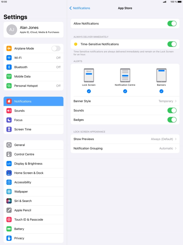 Press the indicator next to 