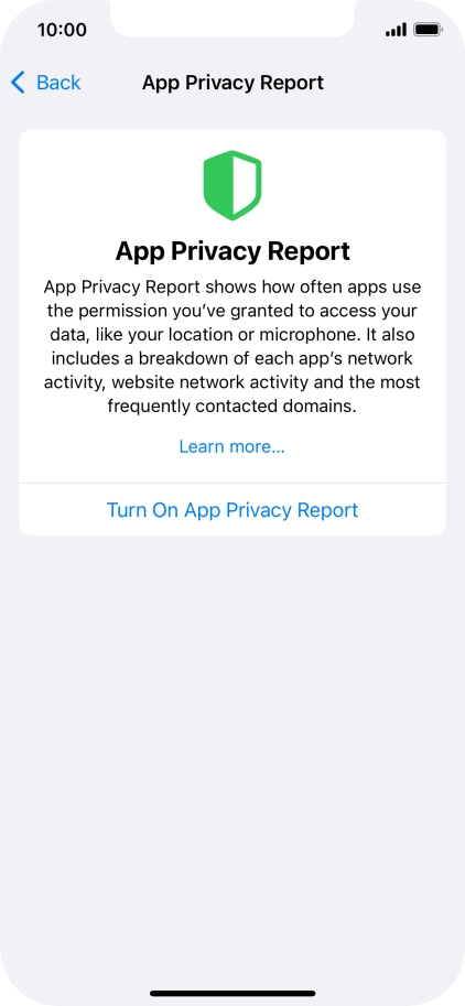 Press Turn On App Privacy Report to turn on the function.