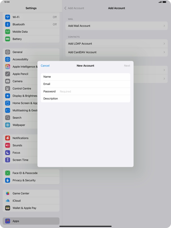 Press Password and key in the password for your email account.
