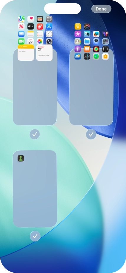 Press the fields below the required home screen pages to select or deselect them.