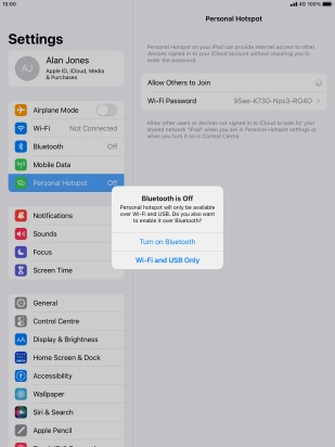 If Wi-Fi is turned on, press Wi-Fi and USB Only.