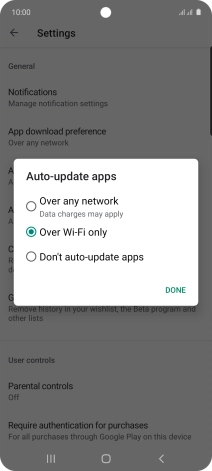 To turn on automatic update of apps using mobile network, press Over any network.