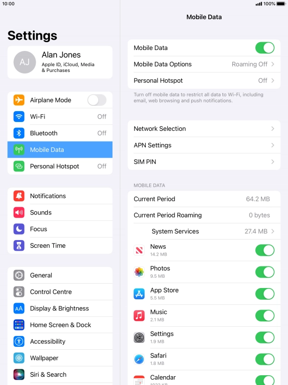 Press Mobile Data Options.