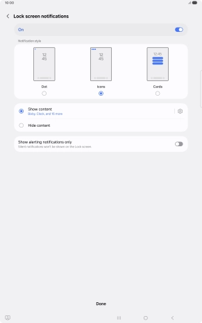 Press the required setting.